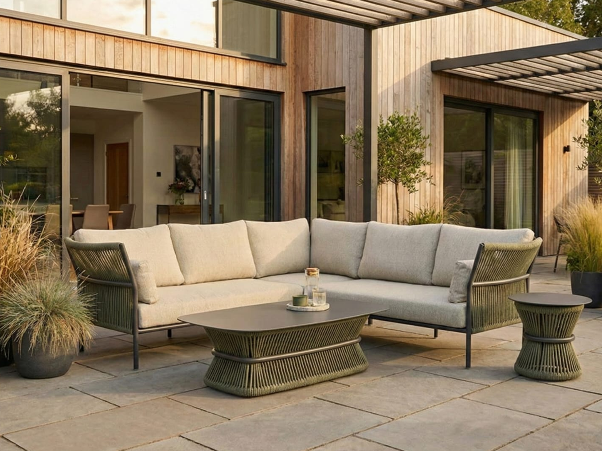 Easton Outdoor Set 6 Seater 1 Side Table & 1 Center Table In Khaki Colour 