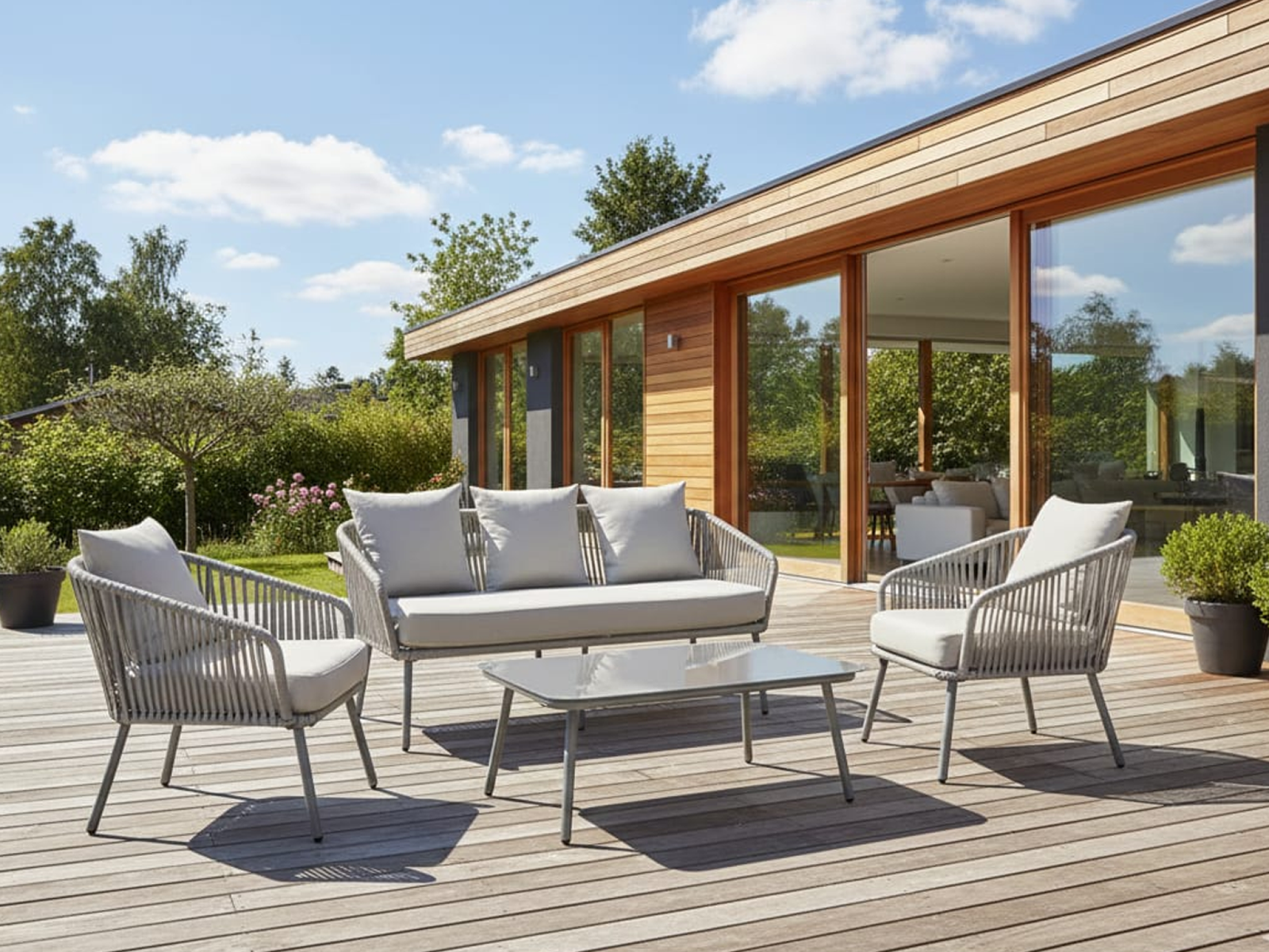 Amelia Outdoor Set 3 Seater 2 Single Seater & 1 Center Table Set In Grey Colour
