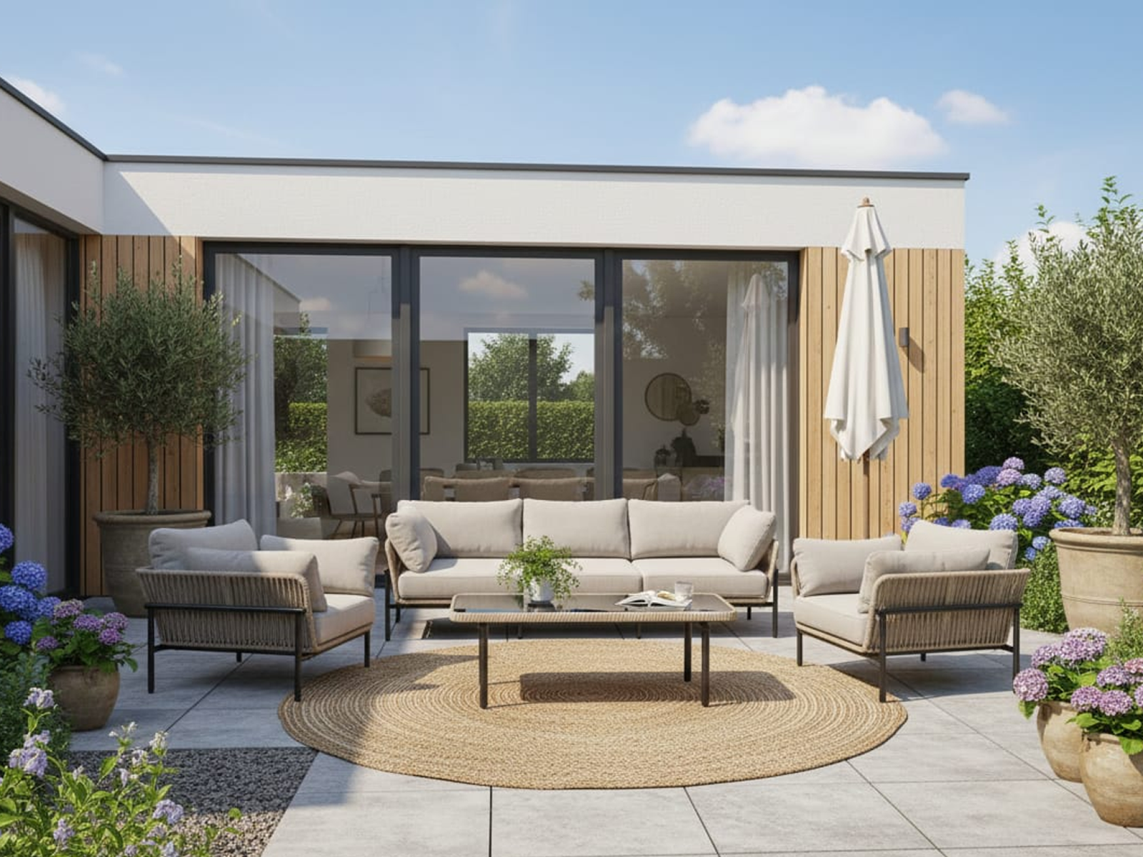 Jaxon Outdoor Set 3 Seater 2 Single Seater & 1 Center Table Set In Beige Colour 