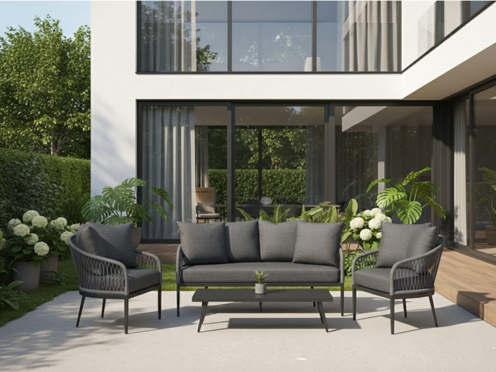 Lucas Outdoor Set 3 Seater 2 Single Seater & 1 Center Table Set In Dark Grey Colour