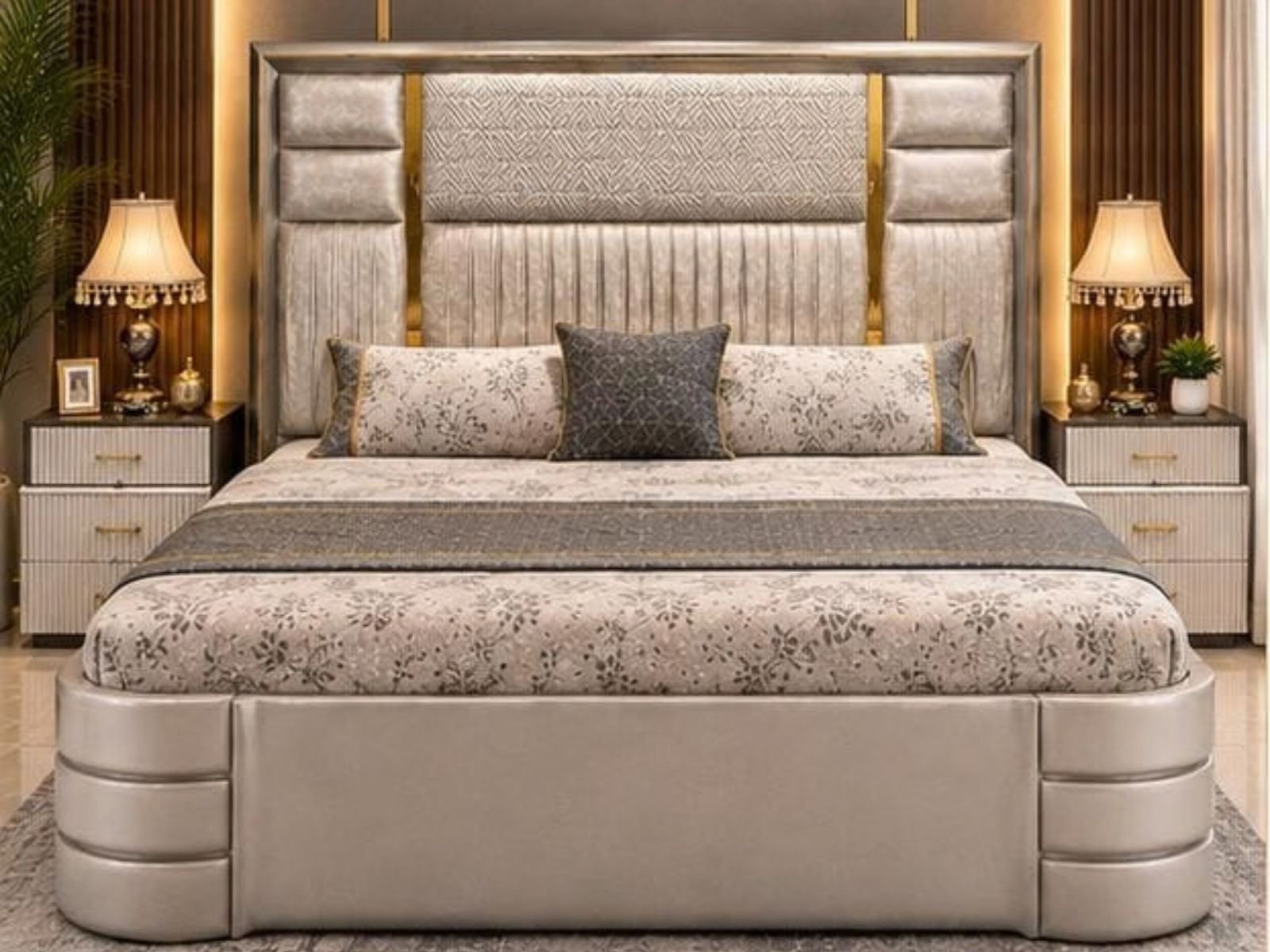 Grey Ranz Bed with Side Table 