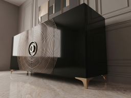 Side Board In Black And Gold Color 