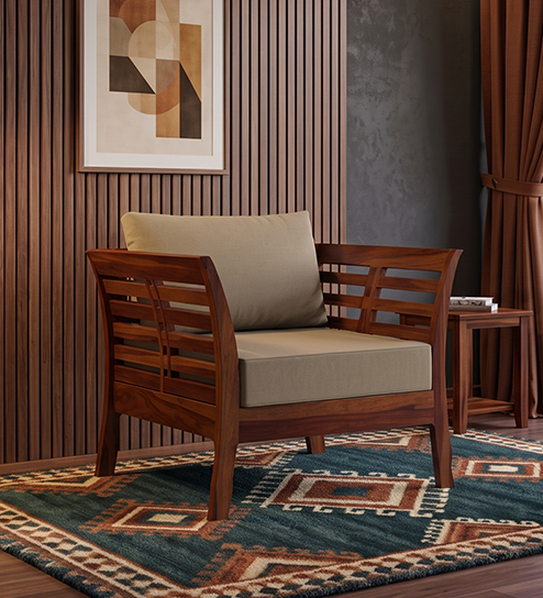 Netra Solid Wood Sheesham 1 Seater Sofa