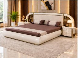Glass Bed With Side Table 