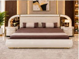 Glass Bed With Side Table 